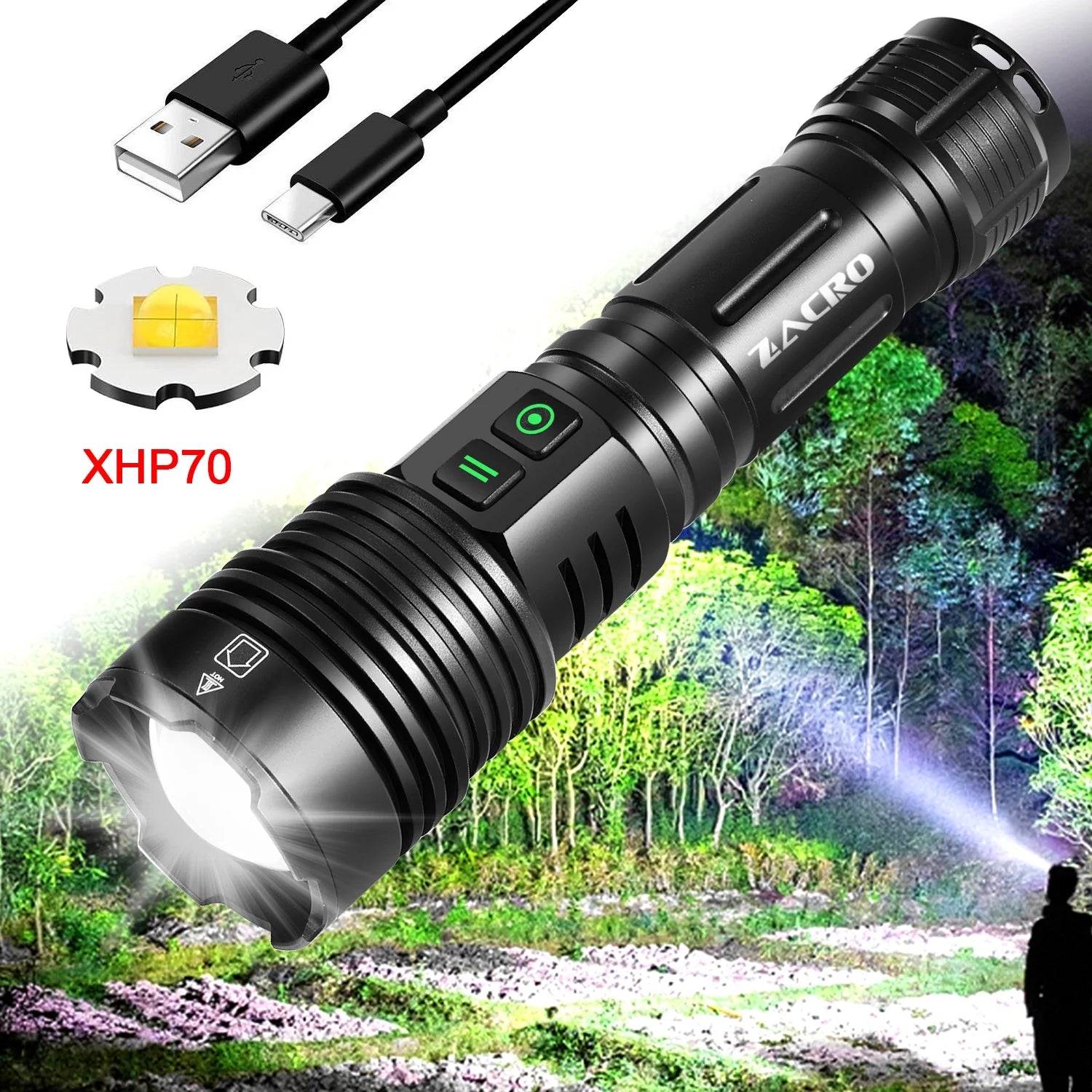 Rechargeable Flashlight High Lumens,  Super Bright LED Flashlight with 6 Modes, Zoomable LED Waterproof Handheld Flashlight for Emergencies, Camping, Home