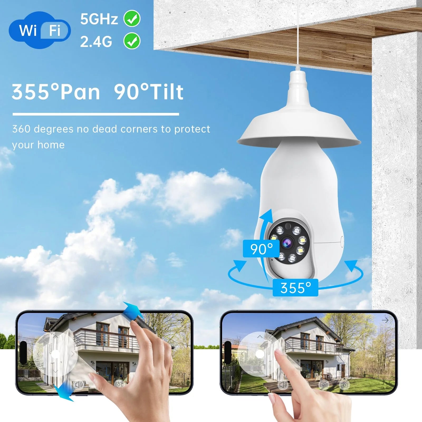 M8070 360° AI Motion 2K UHD 4-Channel 3MP Lightbulb Security Camera, White