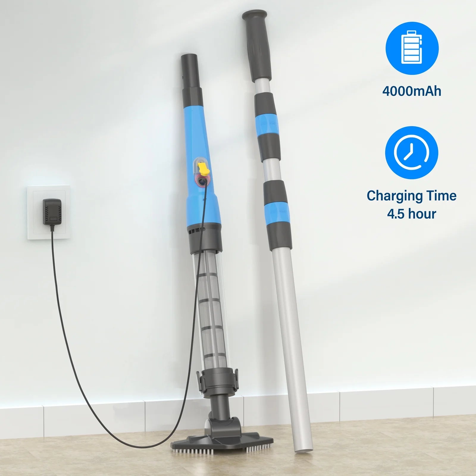 Handheld Pool Vacuum, Cordless Pool Vacuum with Running Time up to 60-Minutes for Small above Ground Pools, Hot Tubs and Spas (Light Blue)
