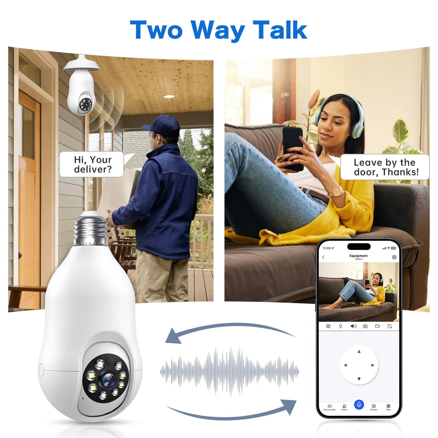 M8070 360° AI Motion 2K UHD 4-Channel 3MP Lightbulb Security Camera, White
