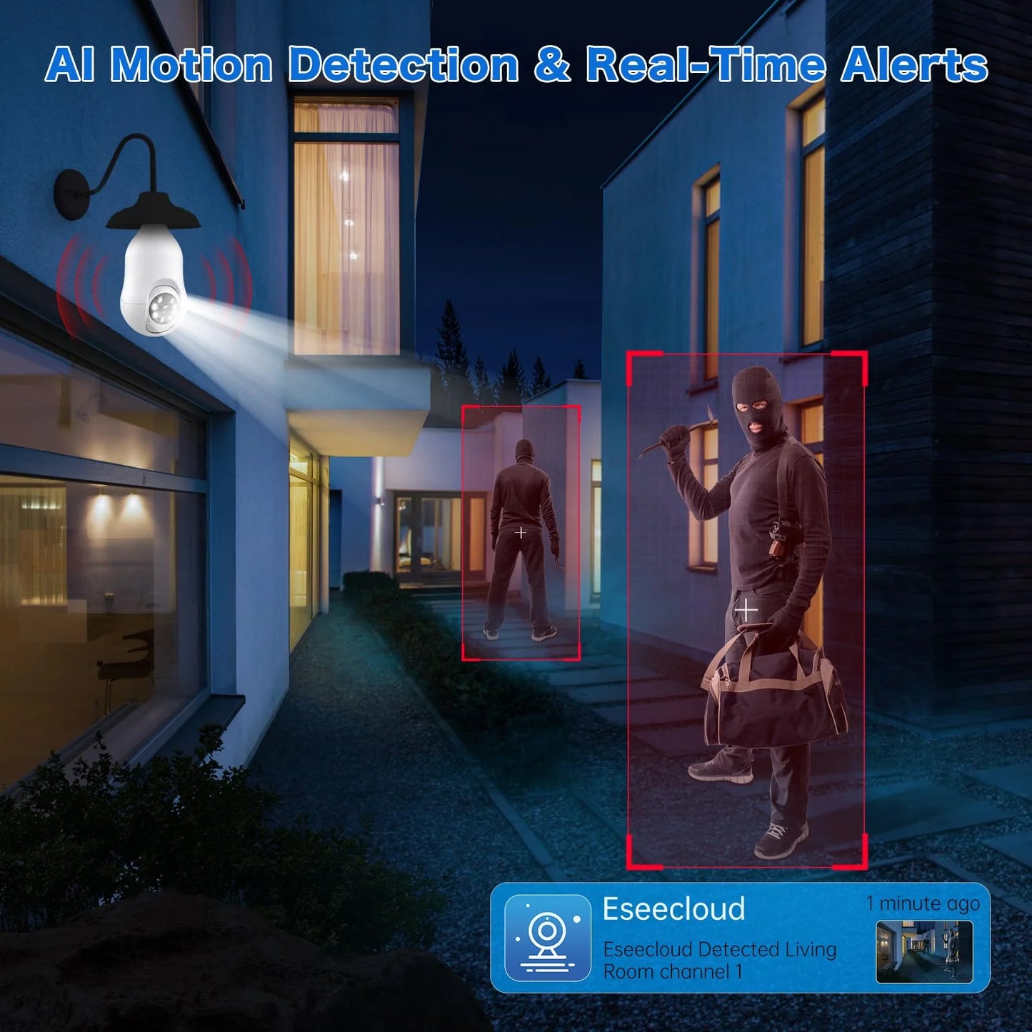 M8070 360° AI Motion 2K UHD 4-Channel 3MP Lightbulb Security Camera, White