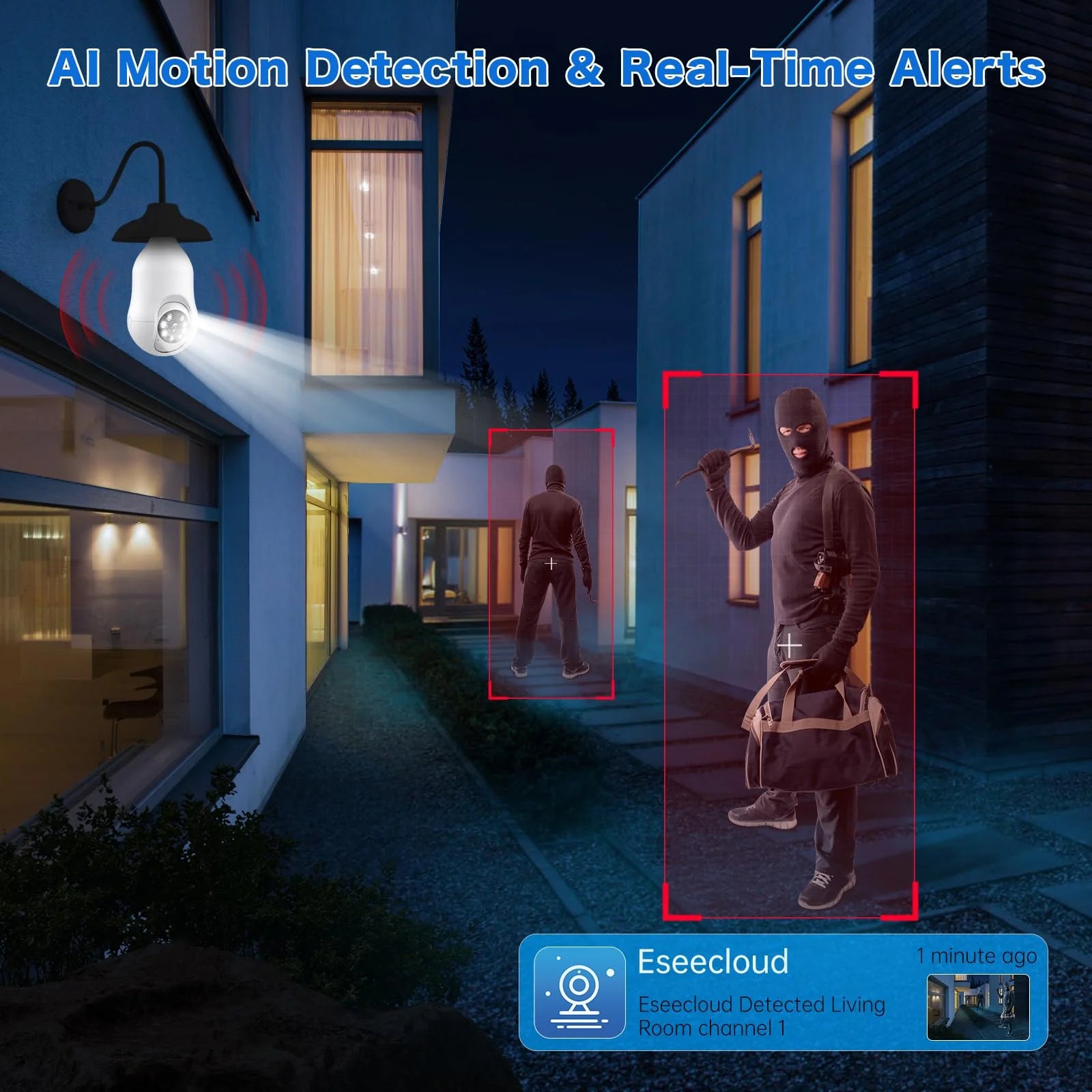 M8070 360° AI Motion 2K UHD 4-Channel 3MP Lightbulb Security Camera, White