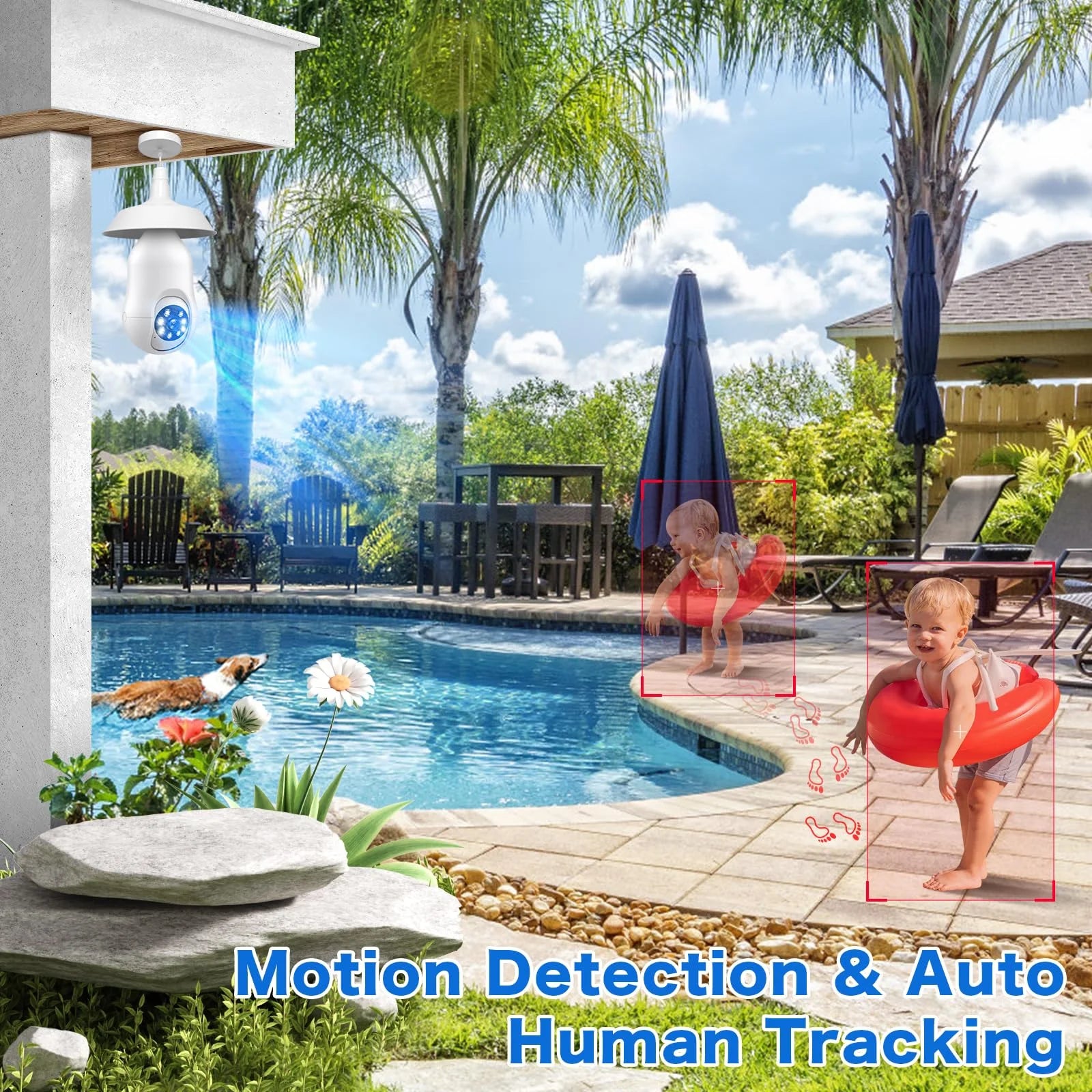 M8070 360° AI Motion 2K UHD 4-Channel 3MP Lightbulb Security Camera, White