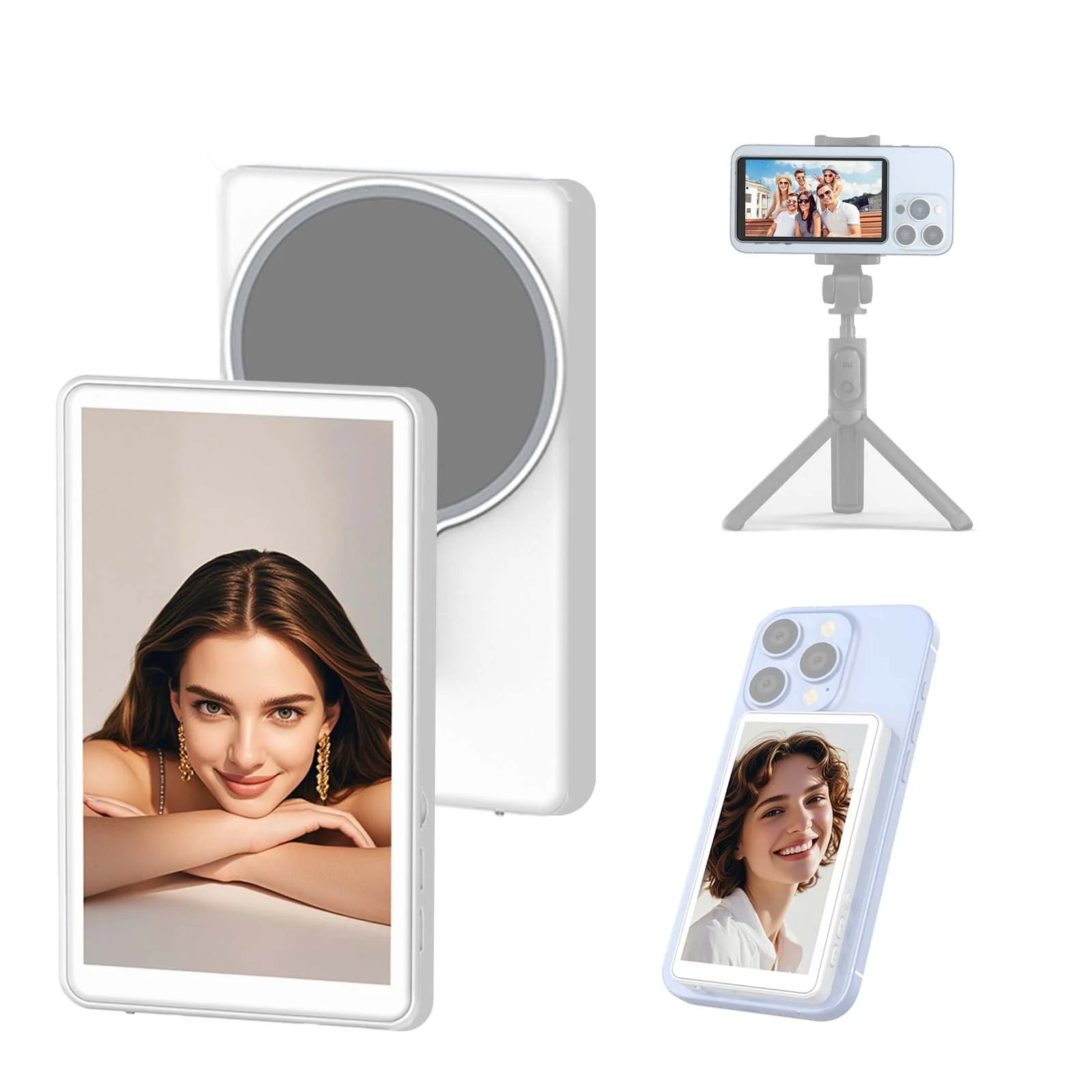 Magnetic Phone Vlog Selfie Monitor Screen, 1080P Wireless Recording, Using Phone Rear Camera for Selfie Vlog Live Stream Tiktok, Compatible with Iphone