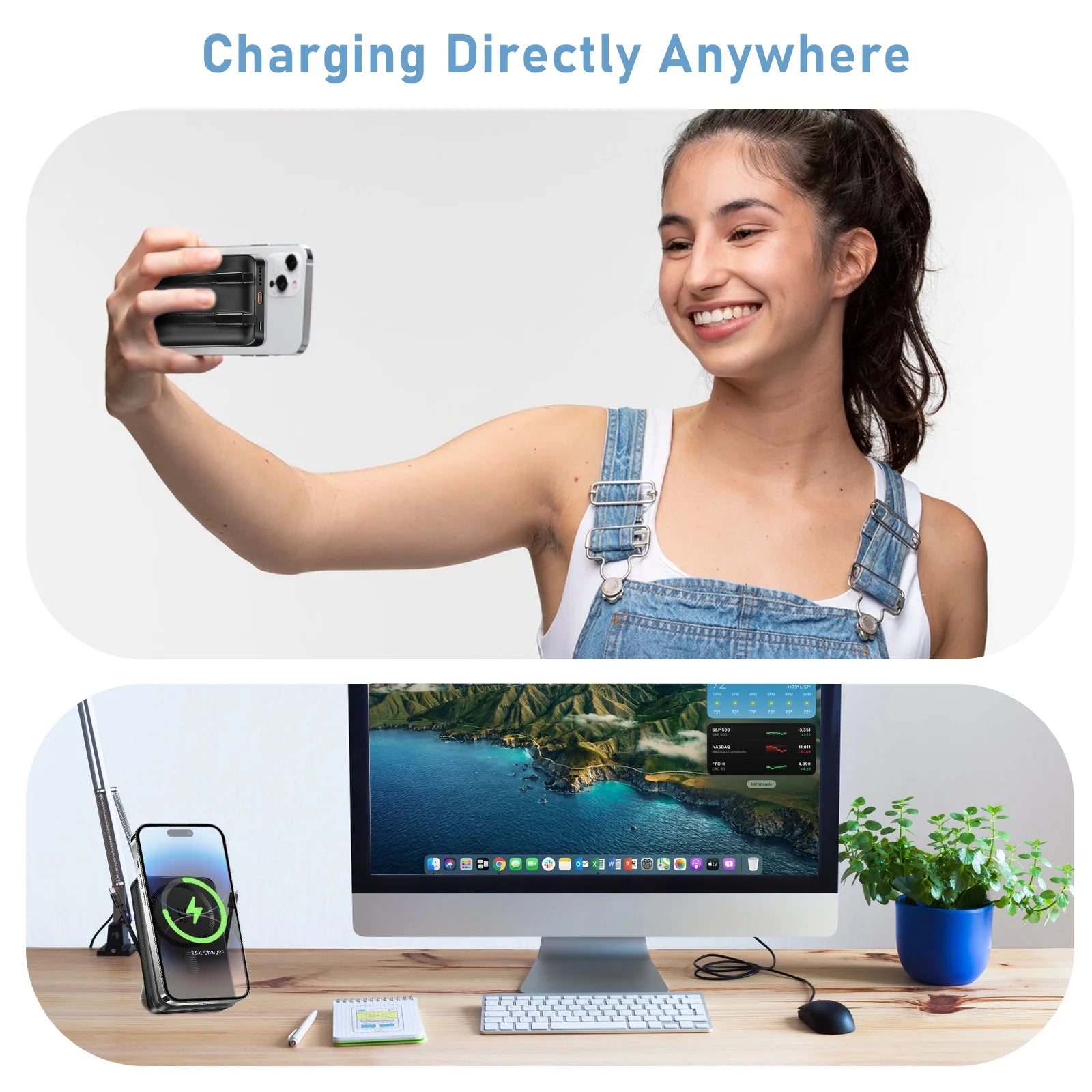 Magnetic Power Bank, 10,000Mah Wireless Portable Charger with 15W Max Fast Charging, Magsafe Battery Pack with Built-In USB-C Cable and Adjustable Stand, for Iphone 16/15/14 All Series-Black