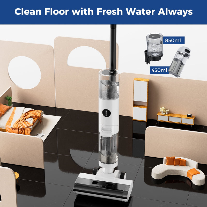 ED12 Wet Dry Vacuum Cleaner Cordless Hard Floor Vacuum and Mop Combo - Lightweight, Self Propelled, One-Step Auto Cleaning & Edge to Edge Cleaning for Home