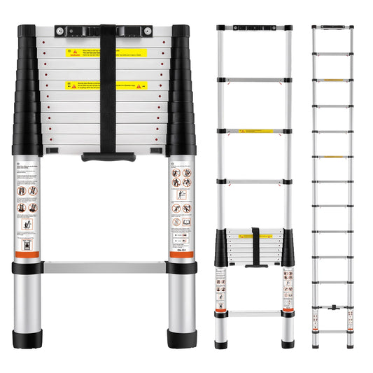 12.5FT Telescoping Ladder 375Lbs Load Capacity Aluminum Telescopic Extension Ladder, Multi-Purpose Collapsible Ladder for RV, Home or Outdoor Work
