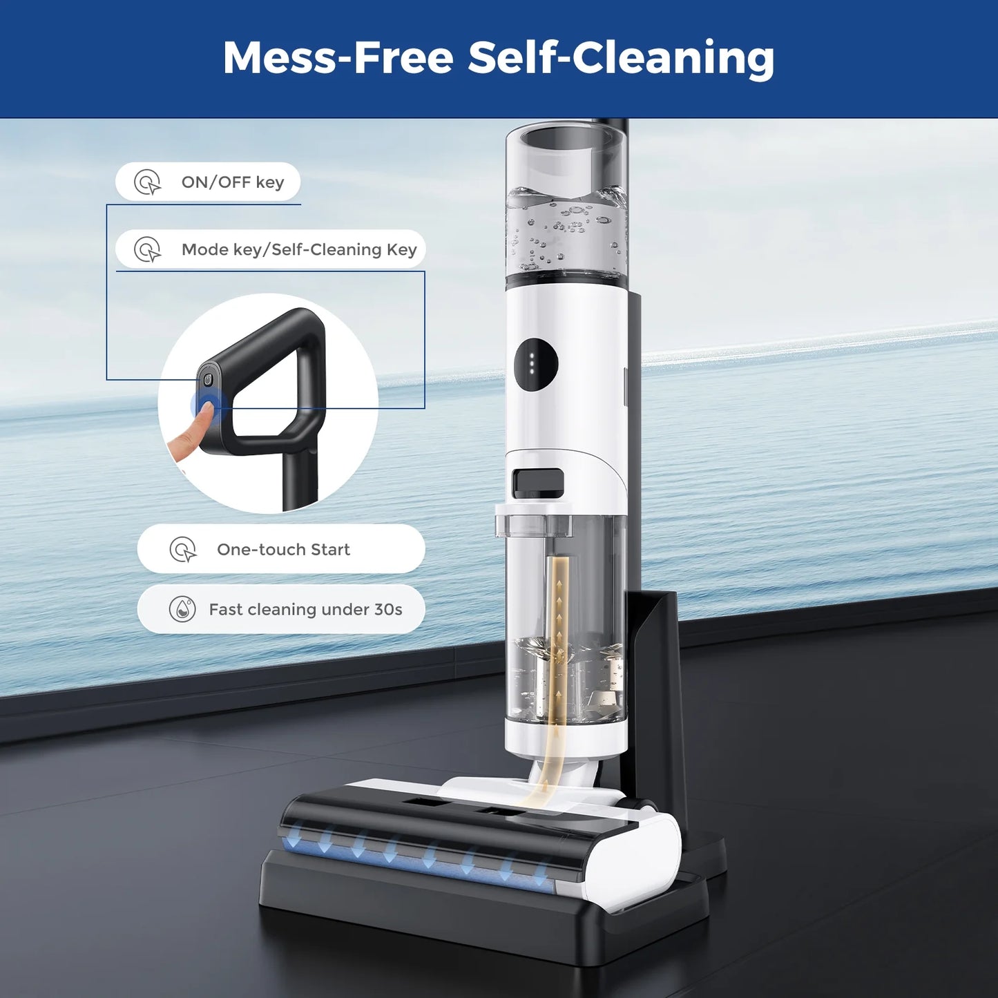 ED12 Wet Dry Vacuum Cleaner Cordless Hard Floor Vacuum and Mop Combo - Lightweight, Self Propelled, One-Step Auto Cleaning & Edge to Edge Cleaning for Home