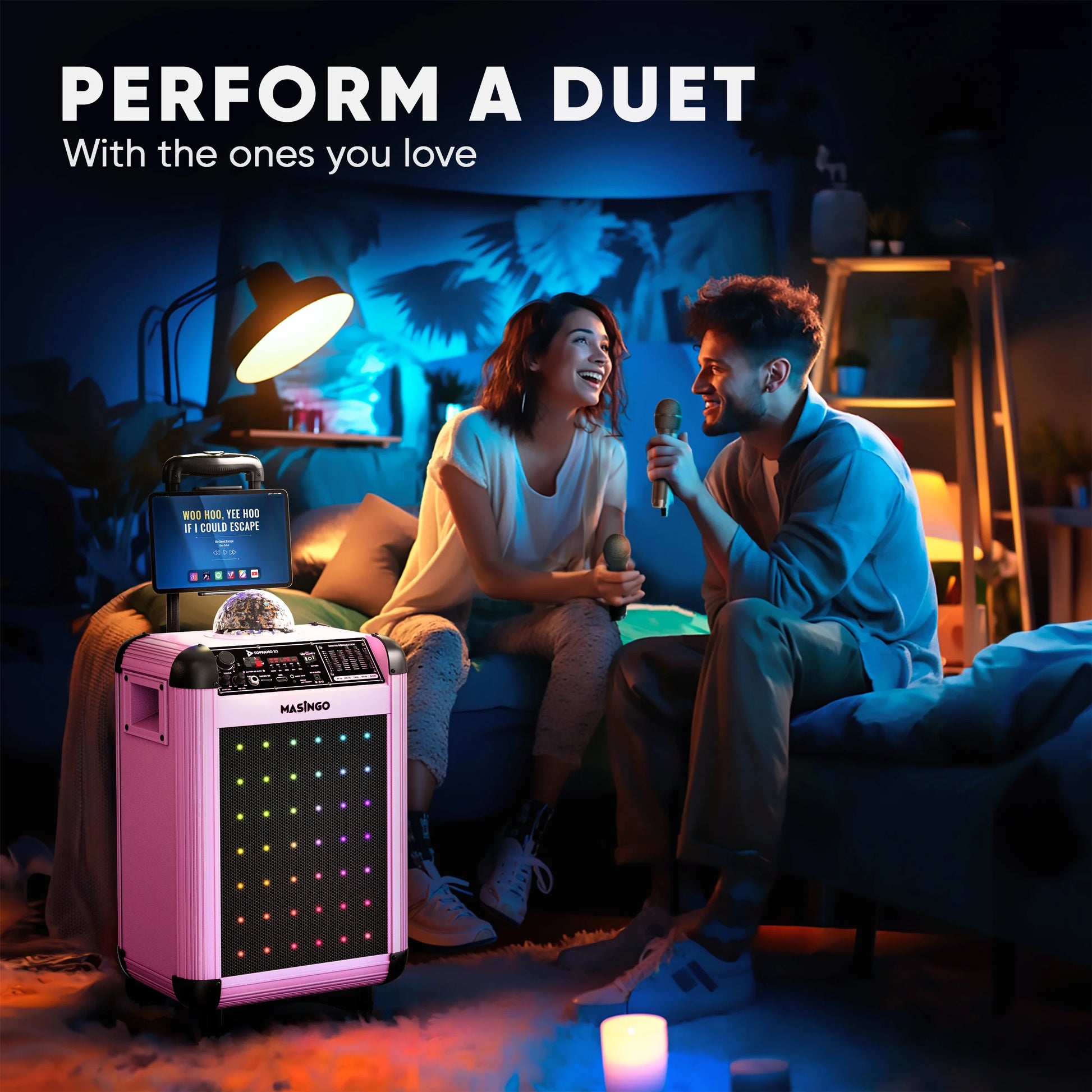 Karaoke Machine for Adults & Kids with 2 UHF Wireless Microphones - Portable Singing PA Speaker System W/Two Bluetooth Mics, Party Lights, Lyrics Display Holder & TV Cable - Soprano X1 Pink