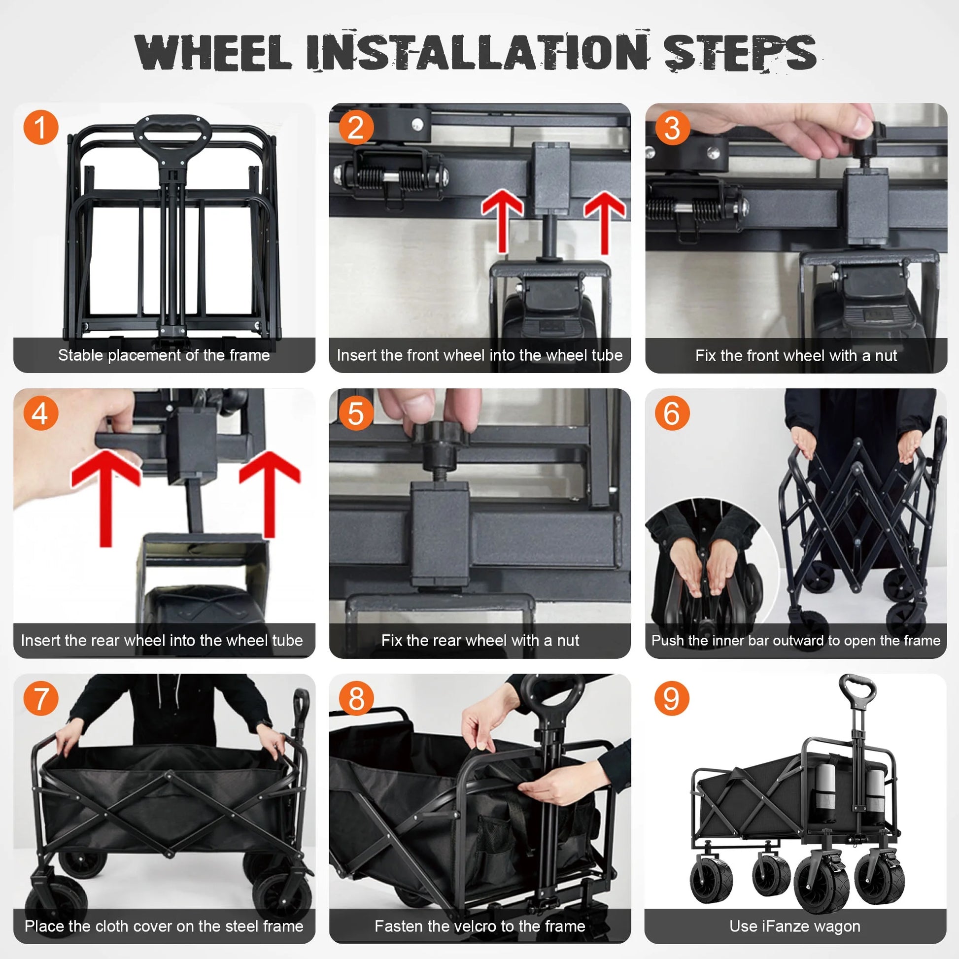 Collapsible Folding Wagon Cart, 560Lbs Heavy Duty Garden Wagon, 155L Large Capacity Utility Foldable Beach Cart with All-Terrain Wheels for Outdoor Camping, Shopping, Sports, Grocery, Black
