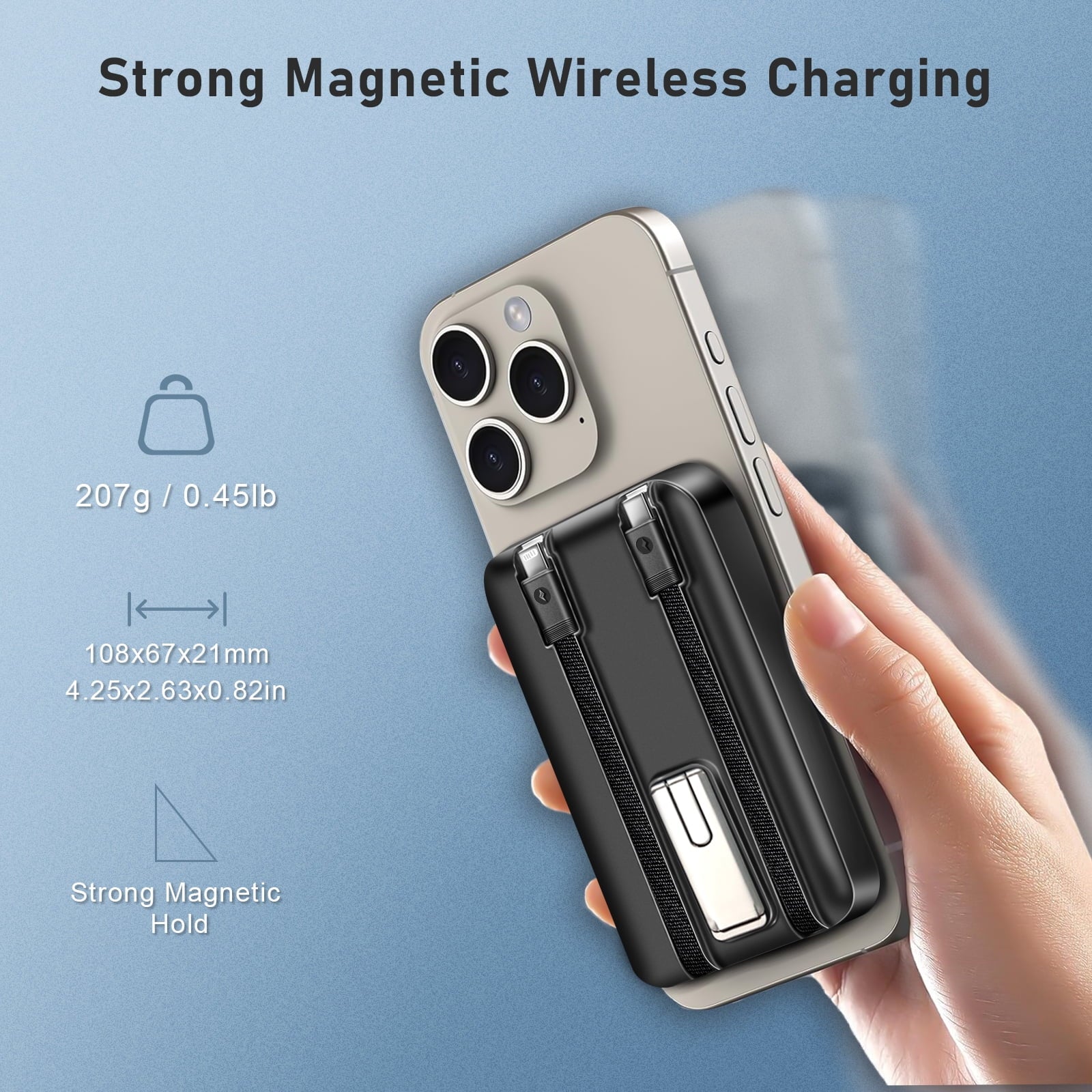 Magnetic Power Bank, 10,000Mah Wireless Portable Charger with 15W Max Fast Charging, Magsafe Battery Pack with Built-In USB-C Cable and Adjustable Stand, for Iphone 16/15/14 All Series-Black