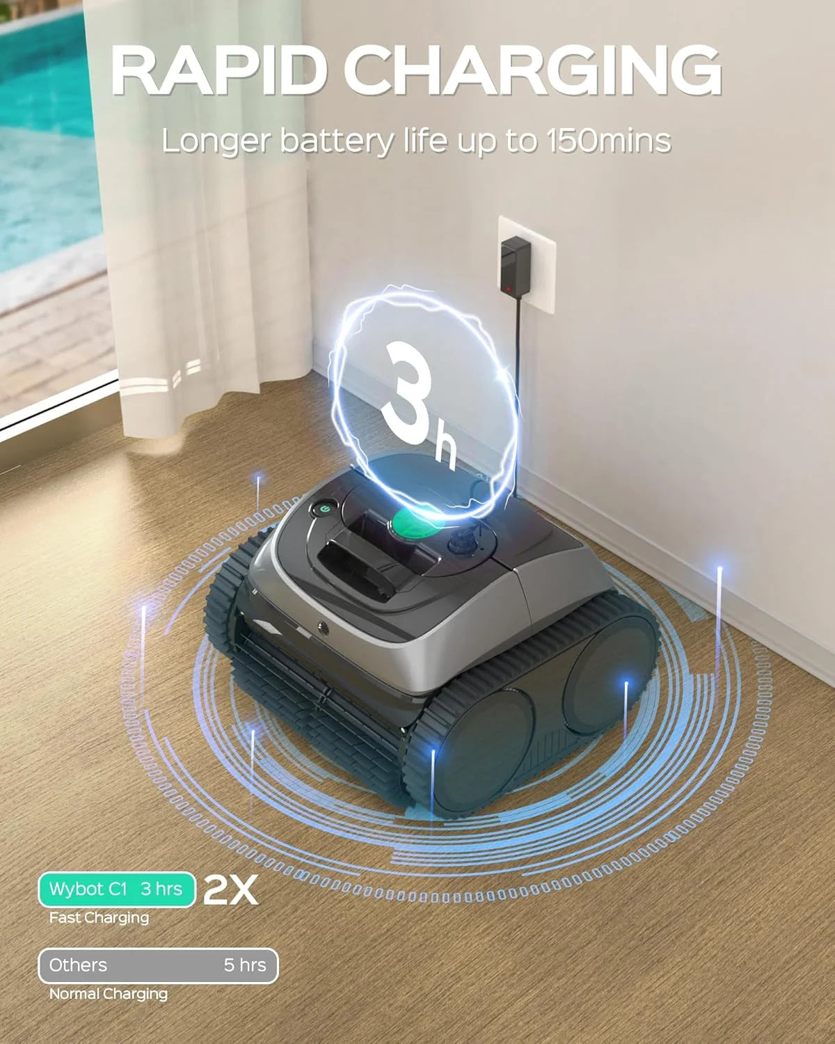 (2025 Upgrade)  Cordless Robotic Pool Vacuum, Robotic Pool Cleaner with Wall Climbing, Upgraded Triple-Motor, 150Mins Runtime for Inground Pools up to 1615 Sq.Ft