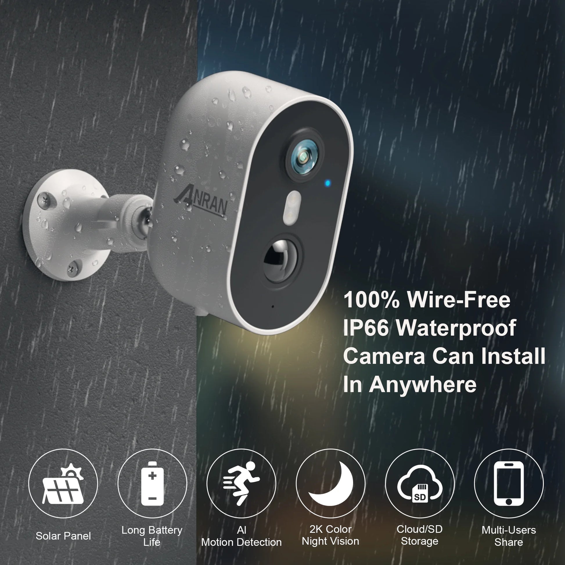 2K Wireless Outdoor Solar Security Camera with Spotlight, Waterproof PIR Detection, 2.4Ghz Wi-Fi, Rechargeable Battery Powered Home Surveillance Camera with Color Night Vision, 2-Way Audio