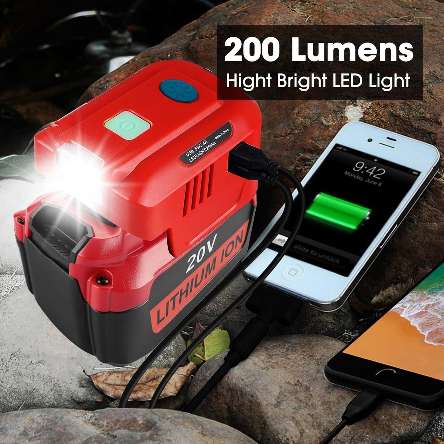 For Craftsman 20V Powered Inverter Generator 150W, for Craftsman Battery DC 20V to 110V AC Output, Portable Power Station Source USB Charger Adapter, with LED Light