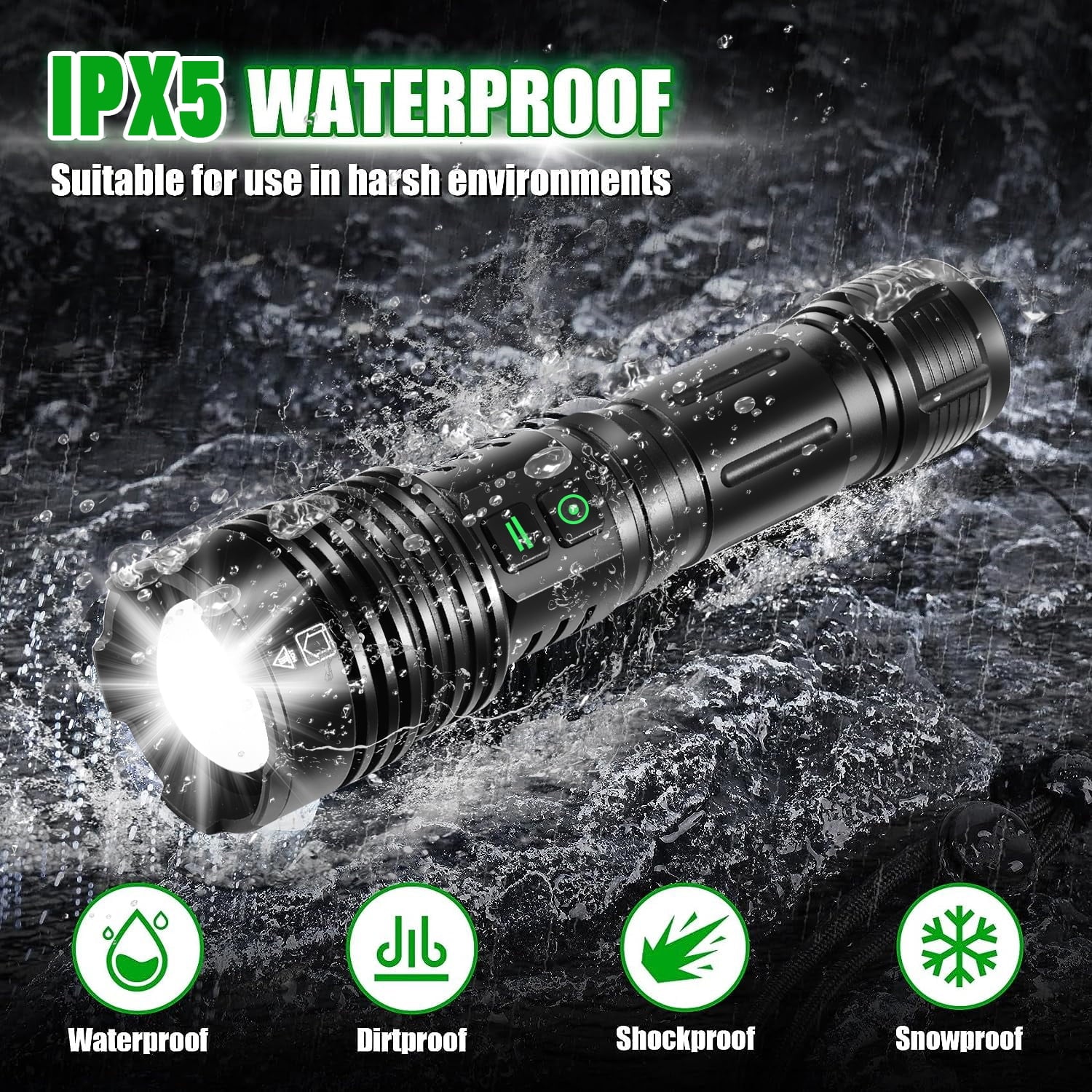 Rechargeable Flashlight High Lumens,  Super Bright LED Flashlight with 6 Modes, Zoomable LED Waterproof Handheld Flashlight for Emergencies, Camping, Home