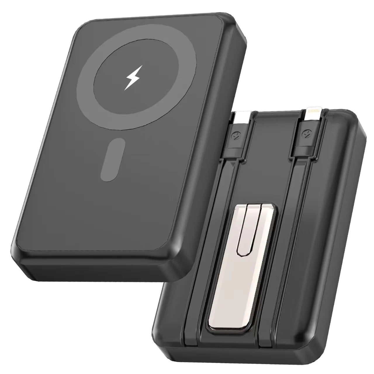 Magnetic Power Bank, 10,000Mah Wireless Portable Charger with 15W Max Fast Charging, Magsafe Battery Pack with Built-In USB-C Cable and Adjustable Stand, for Iphone 16/15/14 All Series-Black