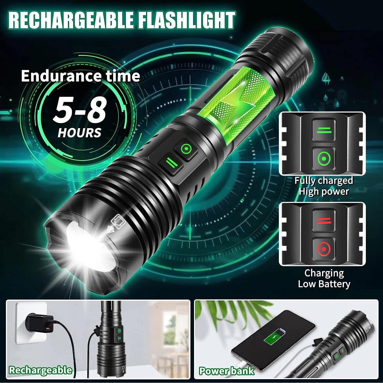 Rechargeable Flashlight High Lumens,  Super Bright LED Flashlight with 6 Modes, Zoomable LED Waterproof Handheld Flashlight for Emergencies, Camping, Home