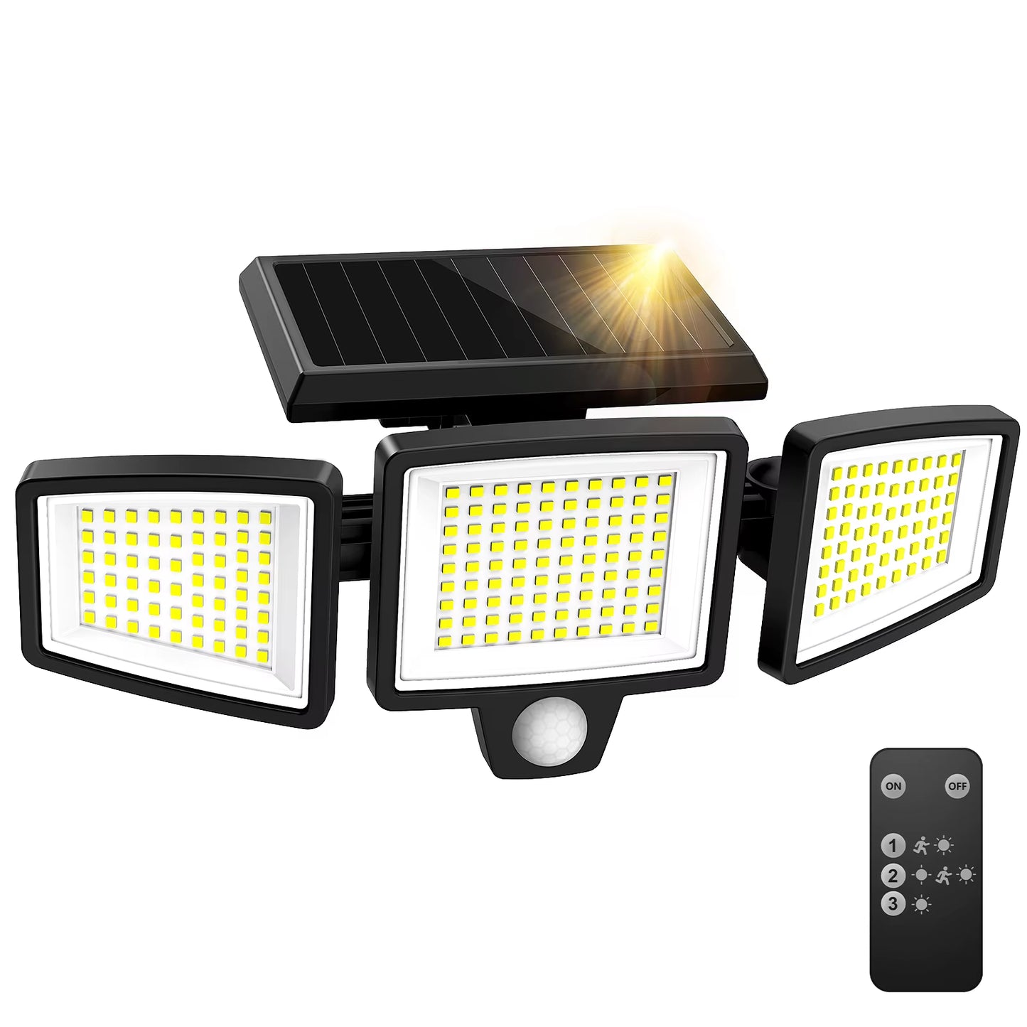 (1/2/3Pack)3 Heads Solar Outdoor Light, 210LED 2500LM Motion Sensor Security Light with Wireless Remote Control, IP65 Waterproof