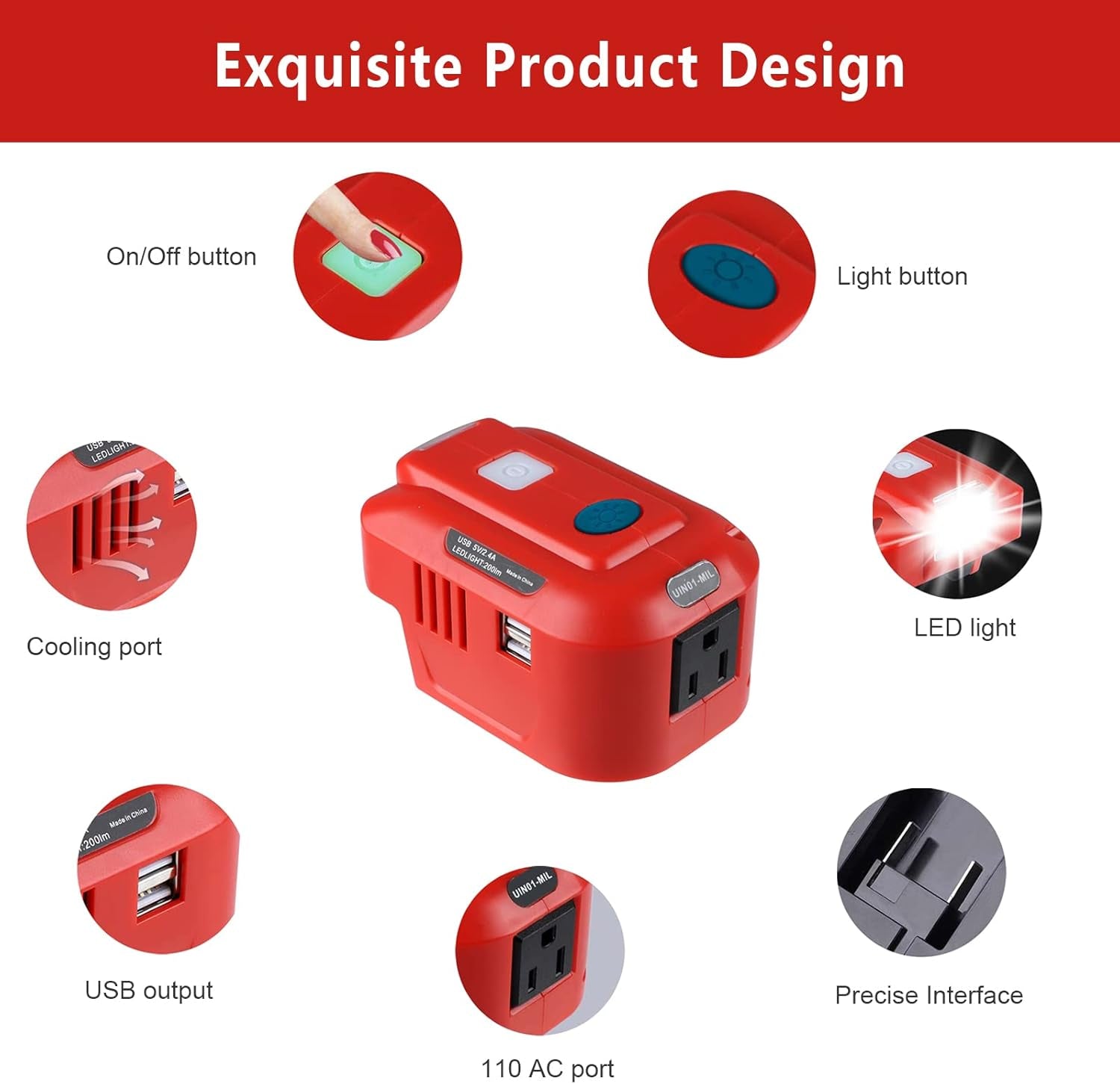 For Craftsman 20V Powered Inverter Generator 150W, for Craftsman Battery DC 20V to 110V AC Output, Portable Power Station Source USB Charger Adapter, with LED Light
