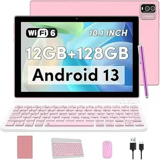 Android 13 Tablet with Keyboard, 10 Inch 2 in 1 Tablets, 12GB RAM+128GB ROM 2.0Ghz CPU Tableta, 2.4G/5G Wifi6 BT 5.0 Tablet PC, 1280*800 HD Tablet with Case Mouse Stylus Film, 6000Mah Battery Tablet
