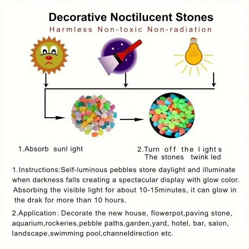 100Pcs Glow in the Dark Garden Pebbles