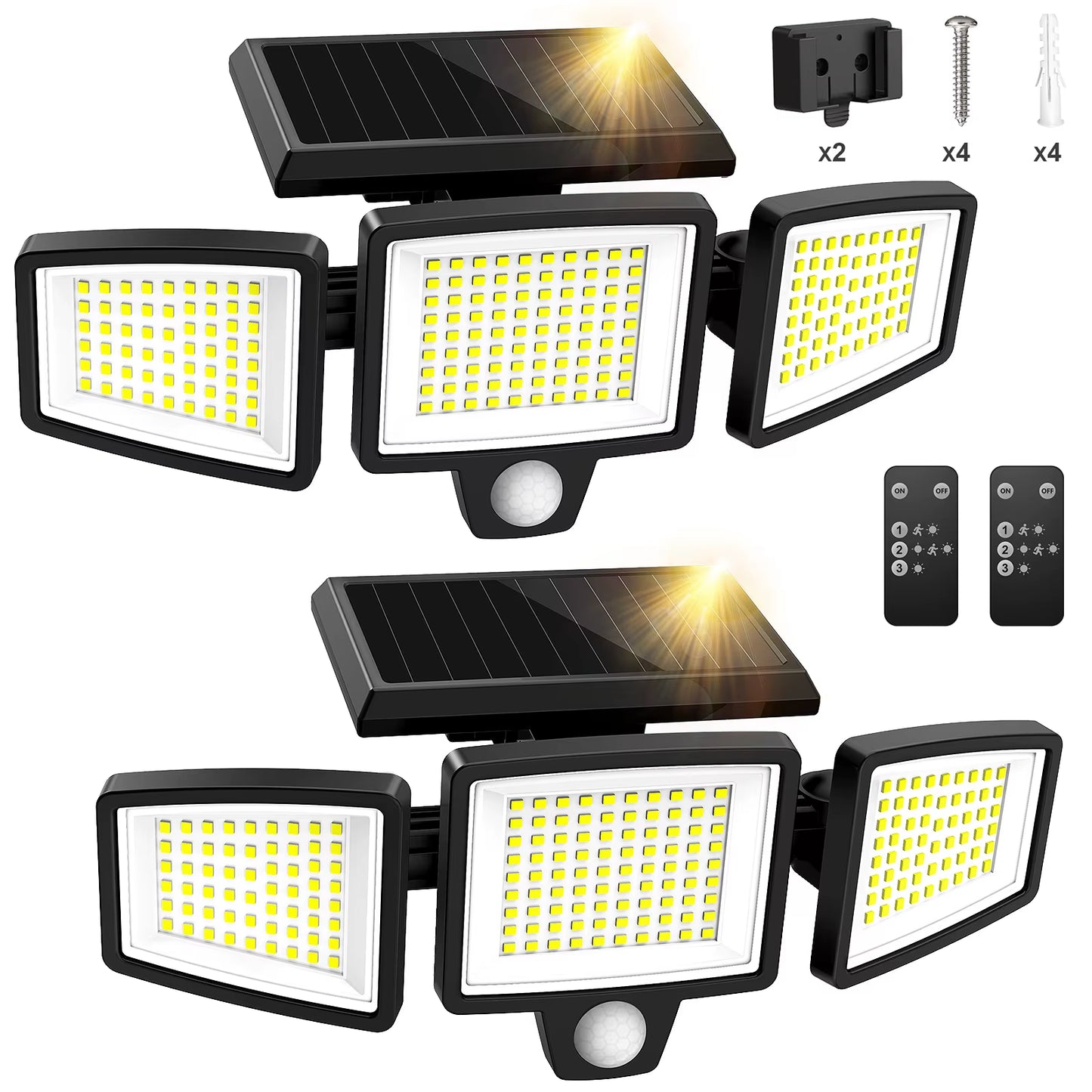 (1/2/3Pack)3 Heads Solar Outdoor Light, 210LED 2500LM Motion Sensor Security Light with Wireless Remote Control, IP65 Waterproof