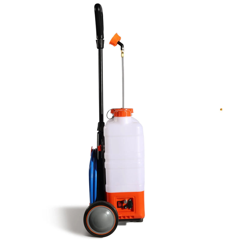 VEVOR Battery Powered Backpack Sprayer with Cart, 0-94 PSI Adjustable Pressure, 4 Gallon Tank on Wheels, with 8 Nozzles and 2 Wands, 12V 7.2Ah Battery, Wide Mouth Lid for Weeding, Spraying, Cleaning