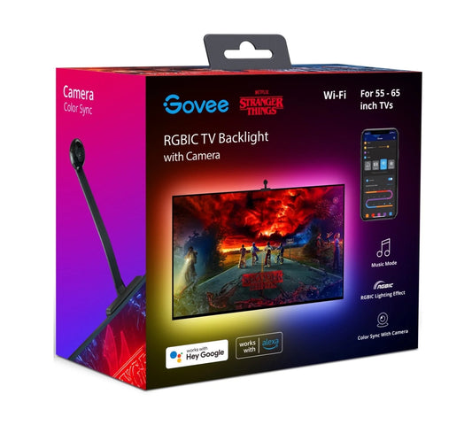 Stranger Things Indoor RGBIC LED TV Backlight with Camera for 55-65 Inch Tvs and Pcs, Corded Electric, App Controlled