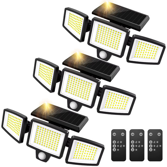 (1/2/3Pack)3 Heads Solar Outdoor Light, 210LED 2500LM Motion Sensor Security Light with Wireless Remote Control, IP65 Waterproof