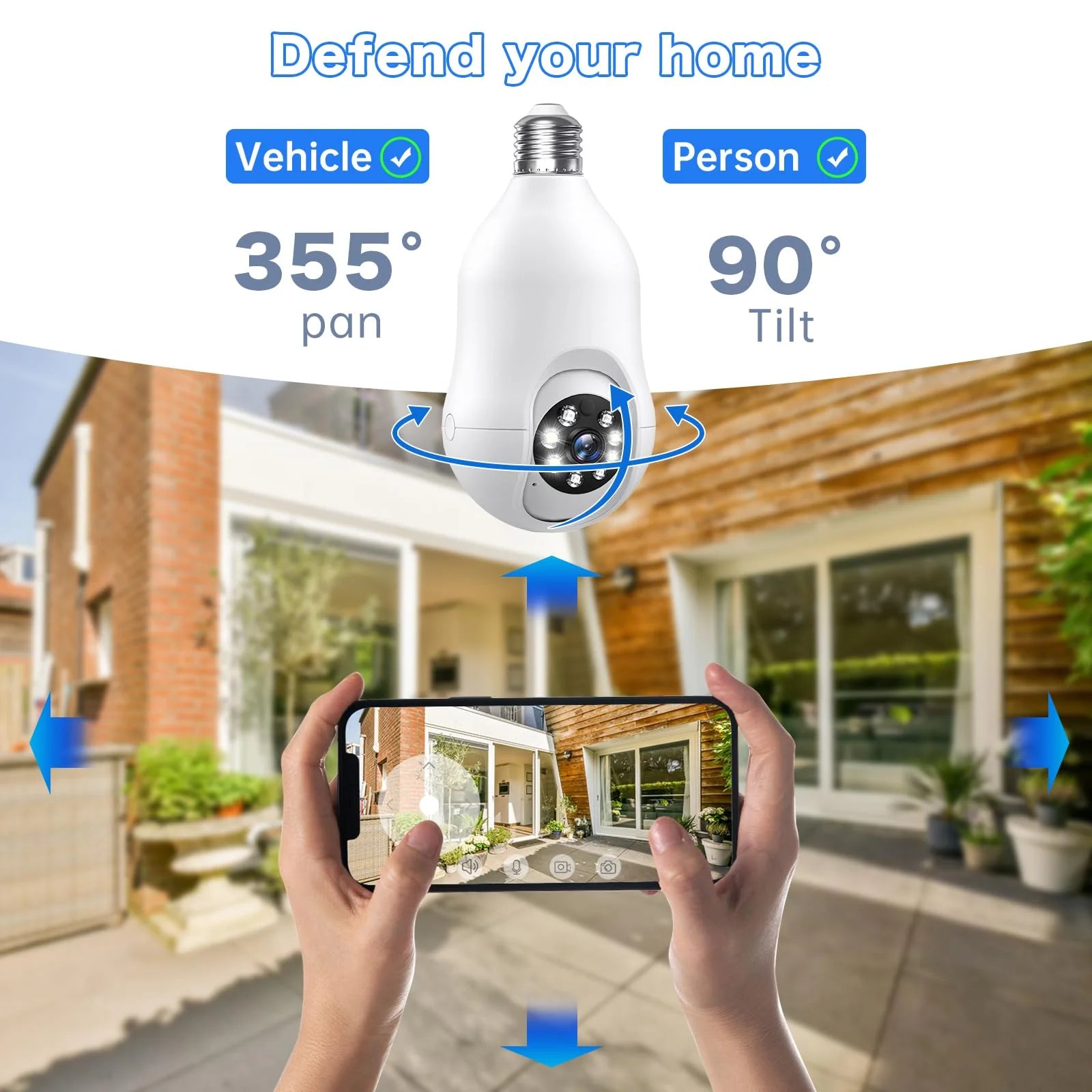 M8070 360° AI Motion 2K UHD 4-Channel 3MP Lightbulb Security Camera, White