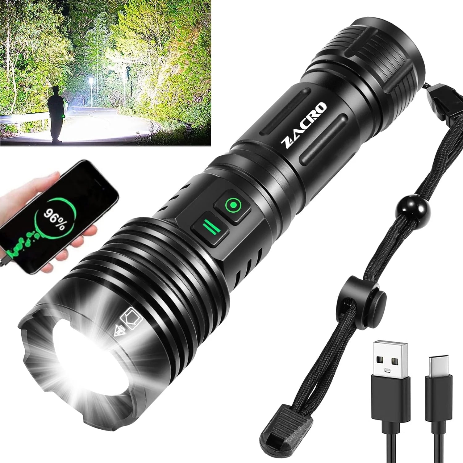 Rechargeable Flashlight High Lumens,  Super Bright LED Flashlight with 6 Modes, Zoomable LED Waterproof Handheld Flashlight for Emergencies, Camping, Home