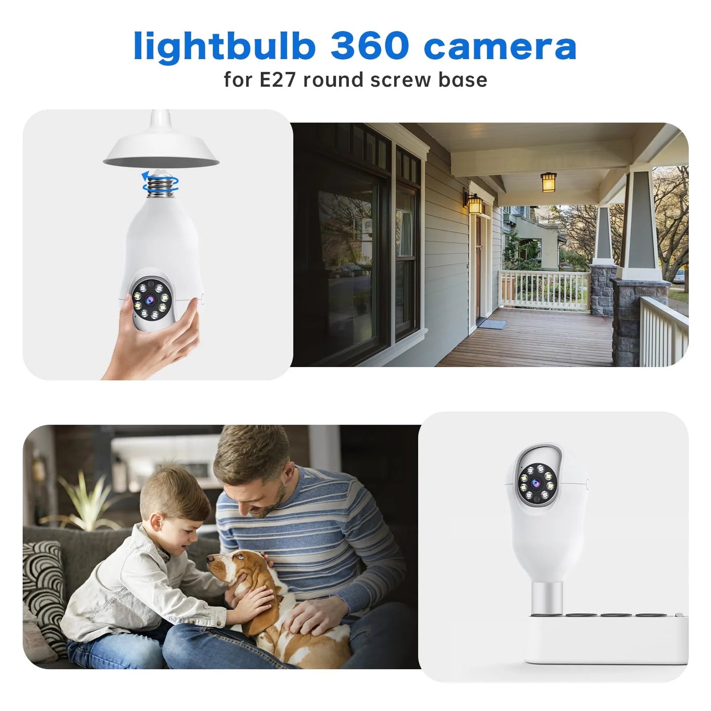 M8070 360° AI Motion 2K UHD 4-Channel 3MP Lightbulb Security Camera, White