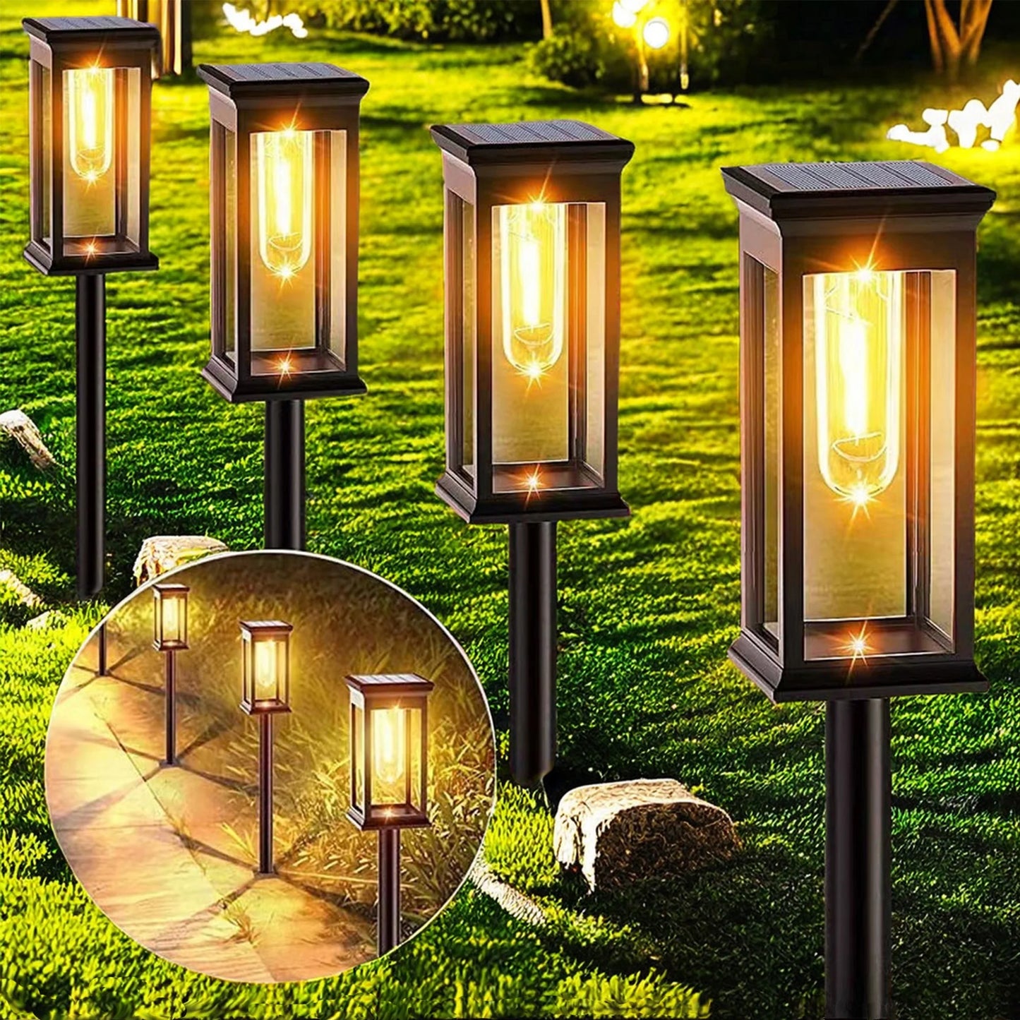 Outdoor Solar Garden Light Outdoor Waterproof Solar Outdoor Light IP65 Waterproof Auto On/Off Solar Garden Light for Garden, Pool, Patio Decoration 4 Pack Black