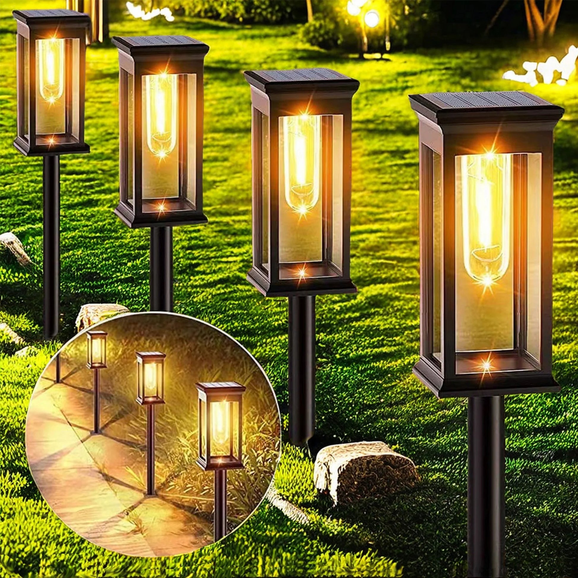 Outdoor Solar Garden Light Outdoor Waterproof Solar Outdoor Light IP65 Waterproof Auto On/Off Solar Garden Light for Garden, Pool, Patio Decoration 4 Pack Black