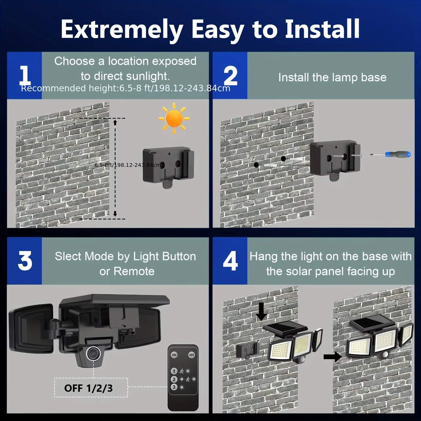 (1/2/3Pack)3 Heads Solar Outdoor Light, 210LED 2500LM Motion Sensor Security Light with Wireless Remote Control, IP65 Waterproof