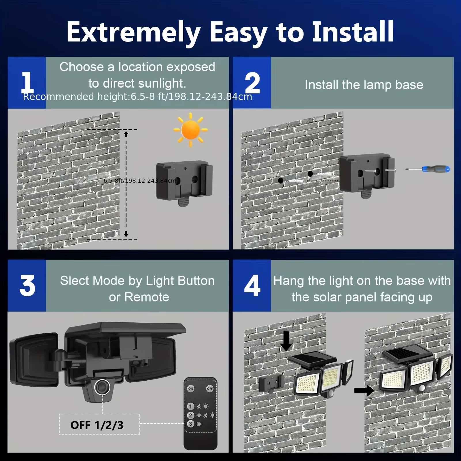 (1/2/3Pack)3 Heads Solar Outdoor Light, 210LED 2500LM Motion Sensor Security Light with Wireless Remote Control, IP65 Waterproof