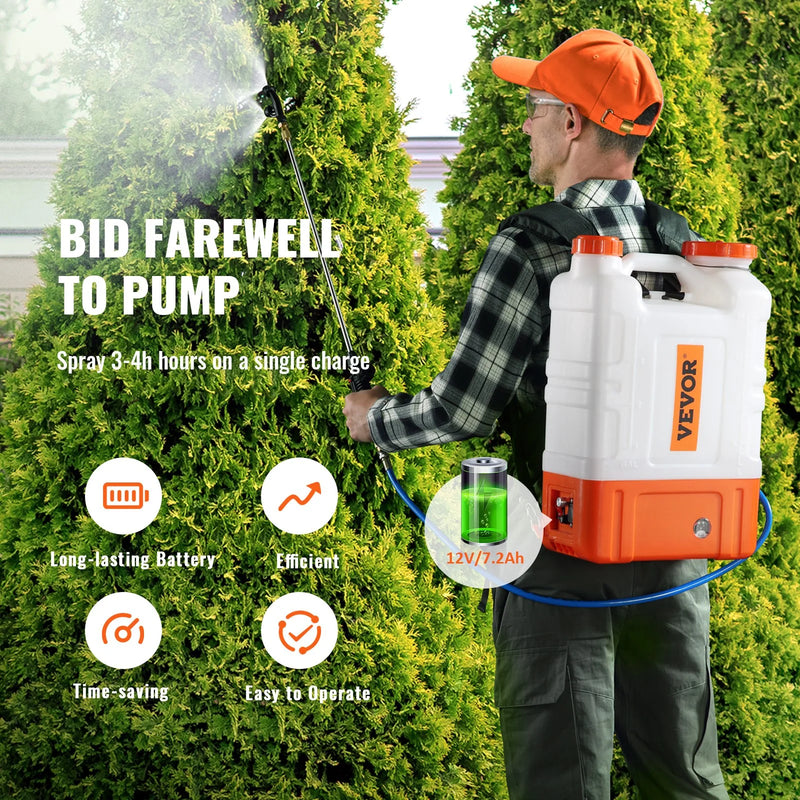 VEVOR Battery Powered Backpack Sprayer with Cart, 0-94 PSI Adjustable Pressure, 4 Gallon Tank on Wheels, with 8 Nozzles and 2 Wands, 12V 7.2Ah Battery, Wide Mouth Lid for Weeding, Spraying, Cleaning