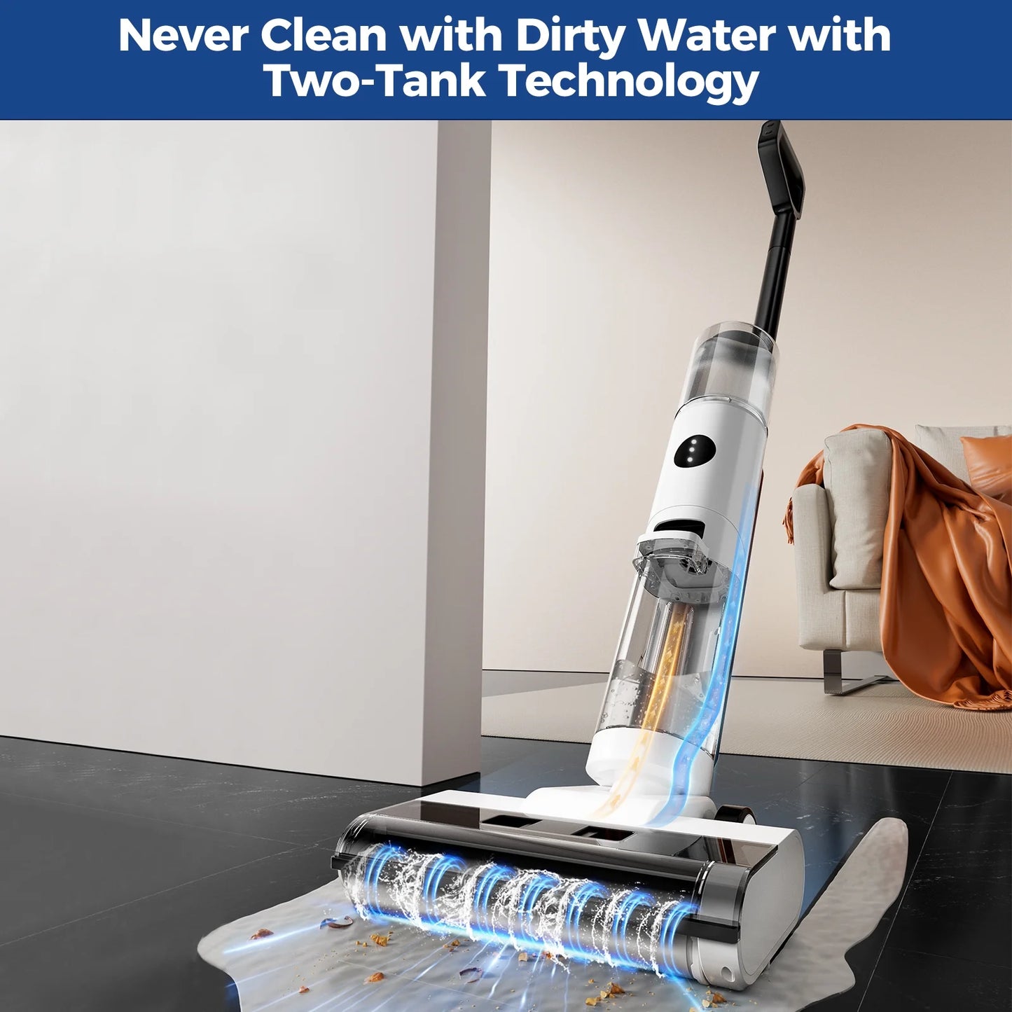 ED12 Wet Dry Vacuum Cleaner Cordless Hard Floor Vacuum and Mop Combo - Lightweight, Self Propelled, One-Step Auto Cleaning & Edge to Edge Cleaning for Home