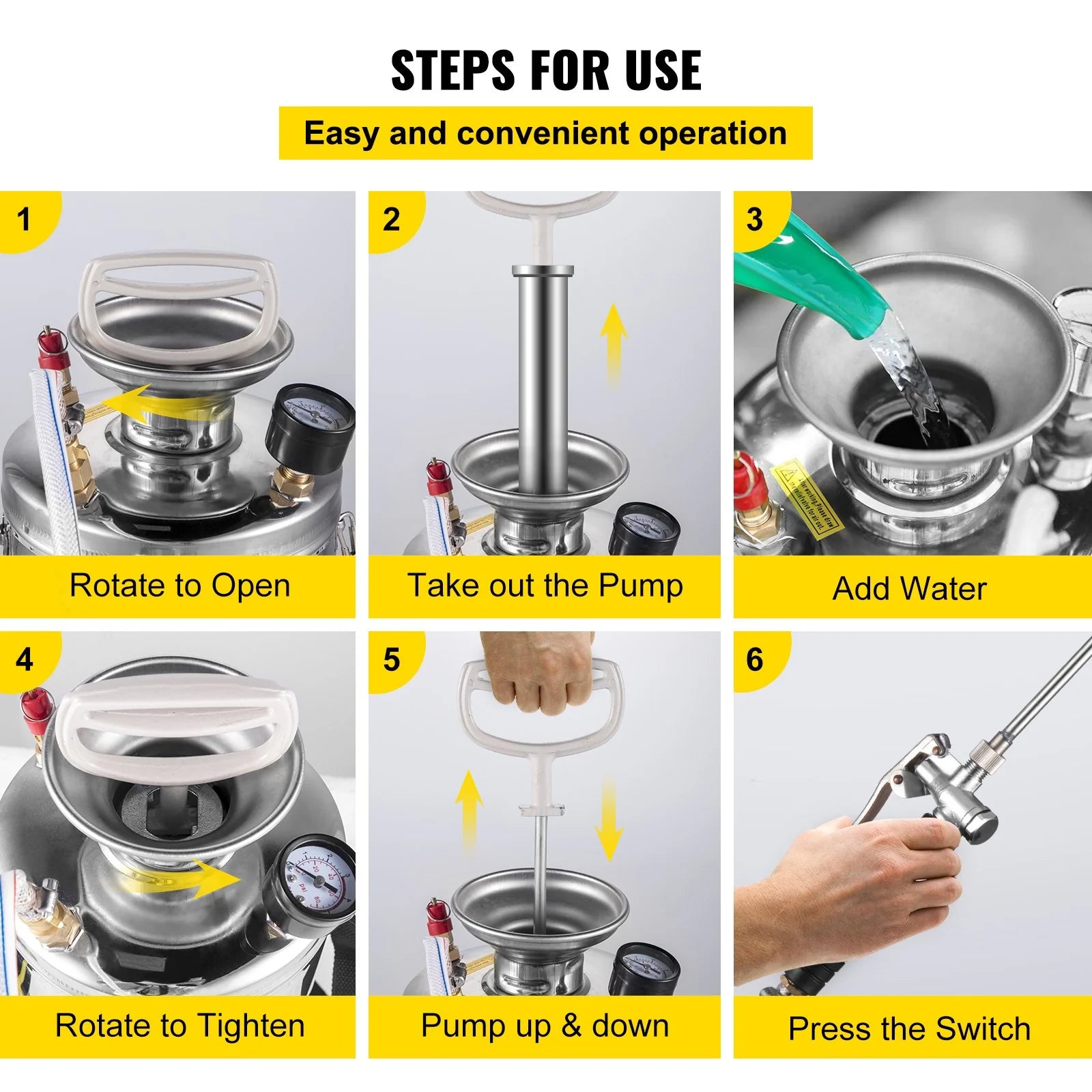 VEVOR 1.5Gal Stainless Steel Sprayer, Set with 16 Wand& Handle& 3.3FT Reinforced Hose, Hand Pump Sprayer with Pressure Gauge&Safety Valve, Adjustable Nozzle Suitable for Gardening& Sanitizing