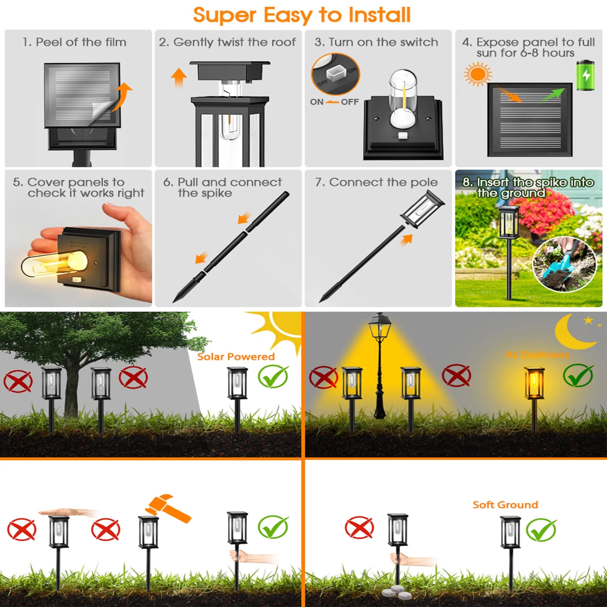 Outdoor Solar Garden Light Outdoor Waterproof Solar Outdoor Light IP65 Waterproof Auto On/Off Solar Garden Light for Garden, Pool, Patio Decoration 4 Pack Black