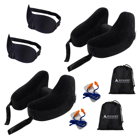 Modern Advantage Inflatable Travel Neck Pillow - BLACK+BLACK (2 pack)