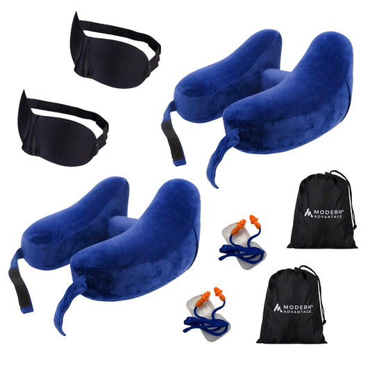 Modern Advantage Inflatable Travel Neck Pillow - BLUE+BLUE (2 pack)