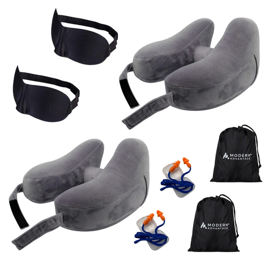 Modern Advantage Inflatable Travel Neck Pillow - GREY+GREY (2 pack)